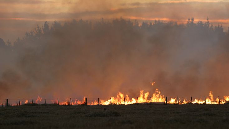 rural landscape on fire