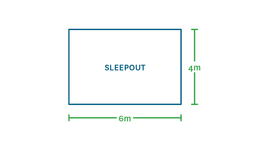 example of sleepout with measurements on the side showing width and height in metres