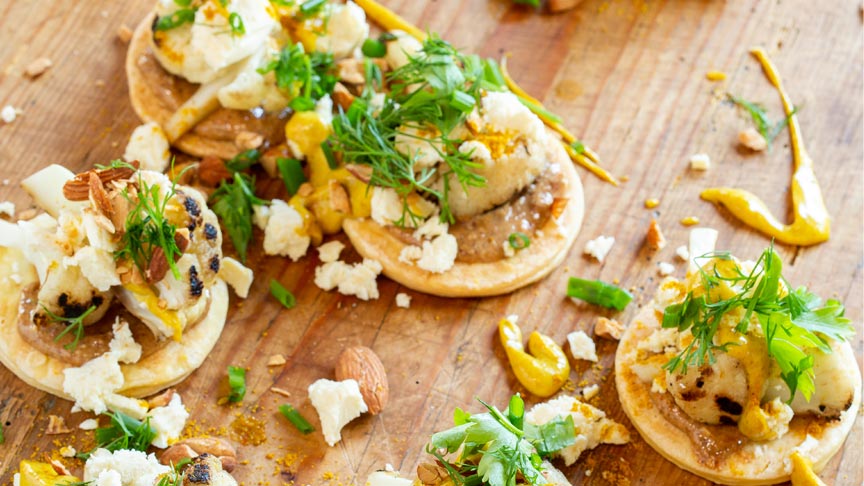 Chargrilled cauliflower tarts 