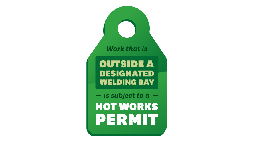 work that is outside a designated welding bay is subject to a hot works permit 