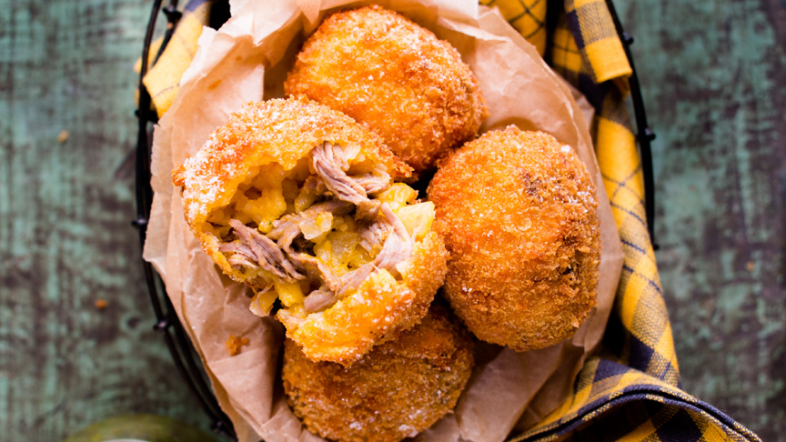 pumpkin arancini balls with shredded lamb