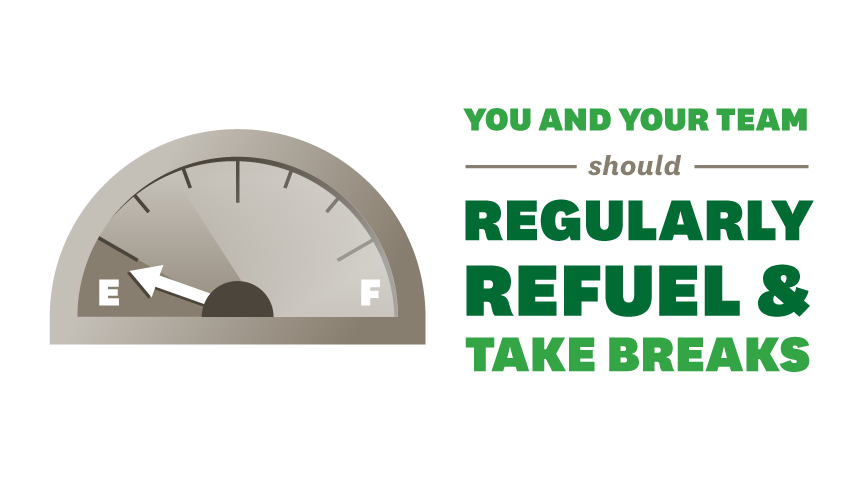 you and your team should regularly refuel and take breaks 