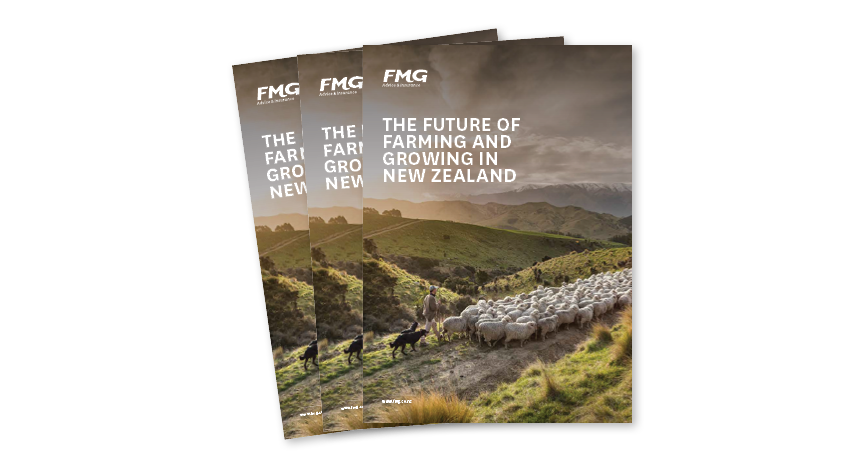 Three copies of FMG's Future of Farming publication fanned out 