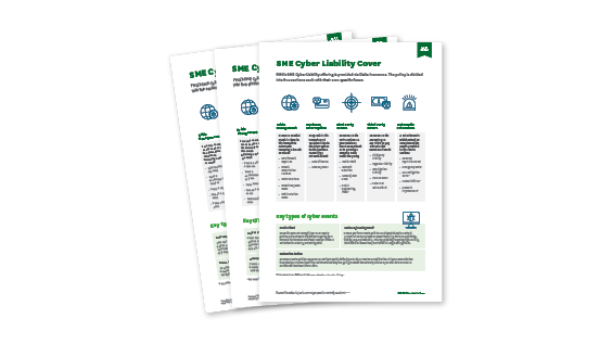 three copies of Cyber Liability fact sheet fanned out on display 