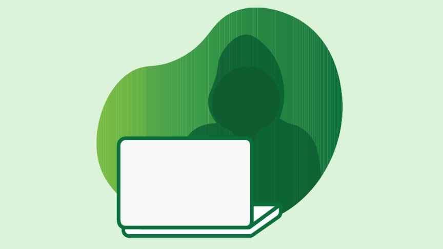 Graphic of silhouette figure behind a laptop 